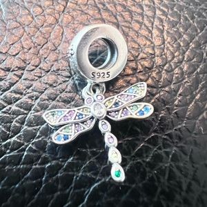 Dragonfly with Colours Silver Dangle Charm
